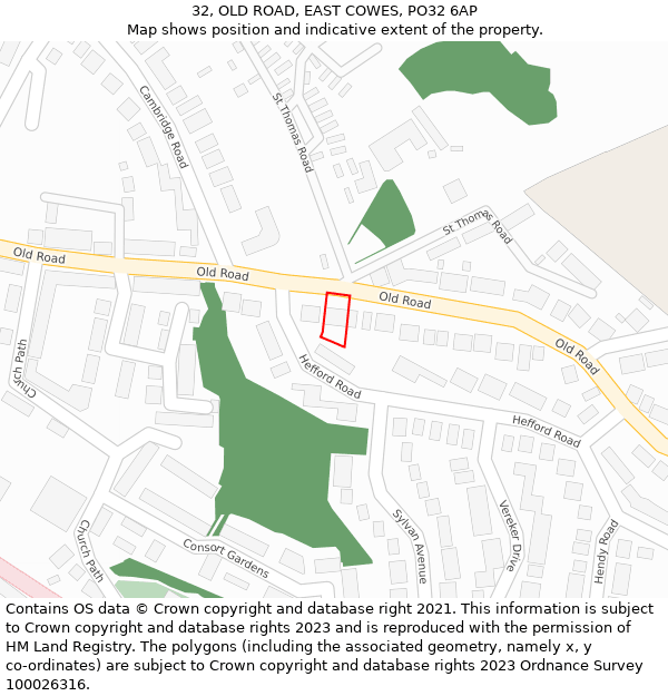 32, OLD ROAD, EAST COWES, PO32 6AP: Location map and indicative extent of plot