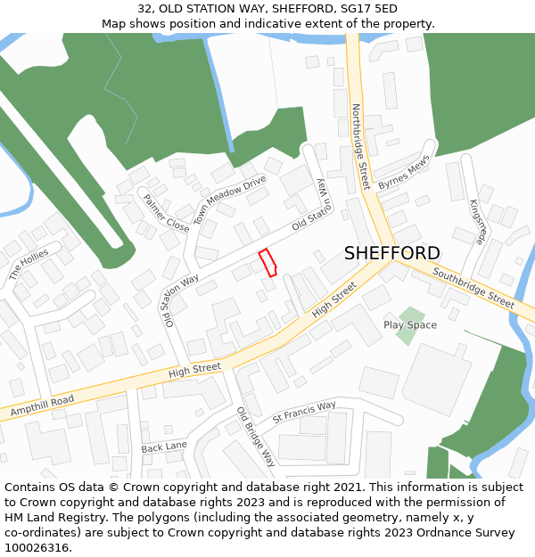 32, OLD STATION WAY, SHEFFORD, SG17 5ED: Location map and indicative extent of plot