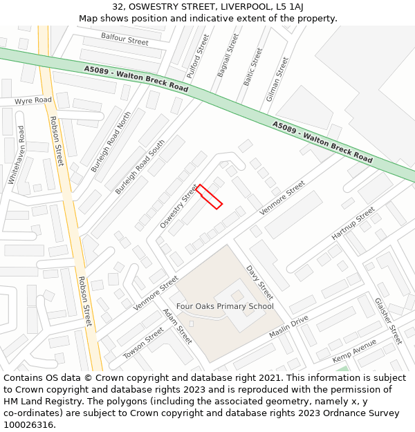 32, OSWESTRY STREET, LIVERPOOL, L5 1AJ: Location map and indicative extent of plot