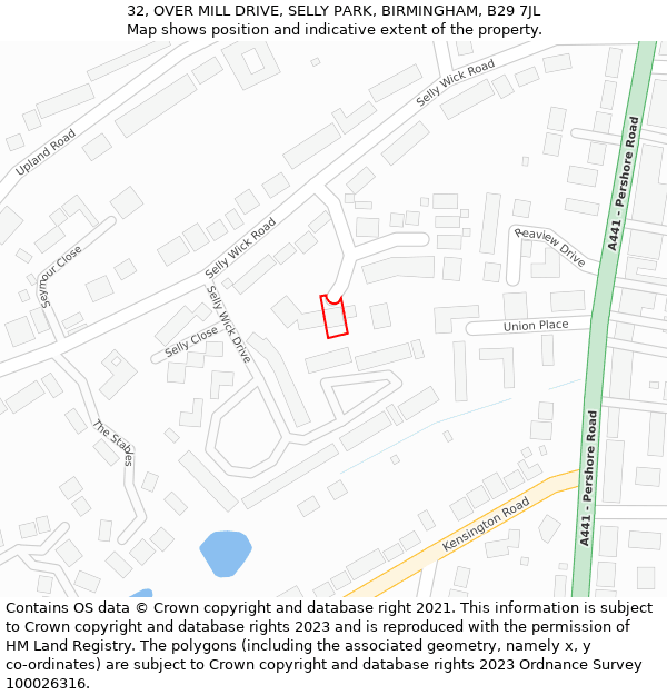 32, OVER MILL DRIVE, SELLY PARK, BIRMINGHAM, B29 7JL: Location map and indicative extent of plot