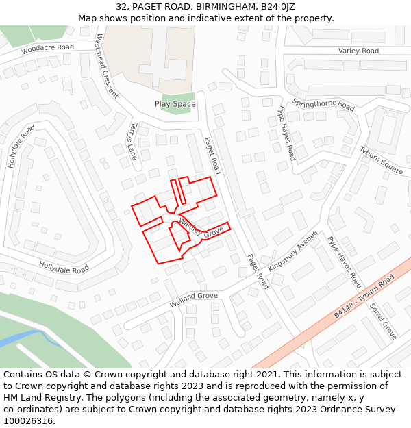 32, PAGET ROAD, BIRMINGHAM, B24 0JZ: Location map and indicative extent of plot