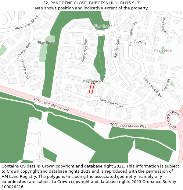 32, PANGDENE CLOSE, BURGESS HILL, RH15 9UT: Location map and indicative extent of plot