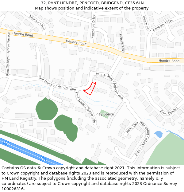 32, PANT HENDRE, PENCOED, BRIDGEND, CF35 6LN: Location map and indicative extent of plot