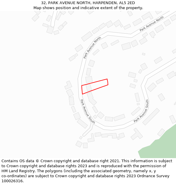 32, PARK AVENUE NORTH, HARPENDEN, AL5 2ED: Location map and indicative extent of plot