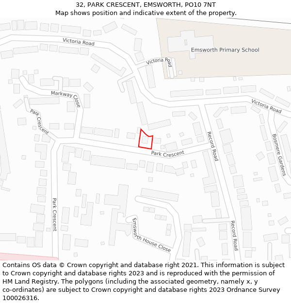 32, PARK CRESCENT, EMSWORTH, PO10 7NT: Location map and indicative extent of plot