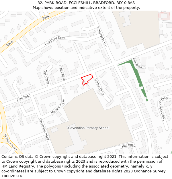 32, PARK ROAD, ECCLESHILL, BRADFORD, BD10 8AS: Location map and indicative extent of plot