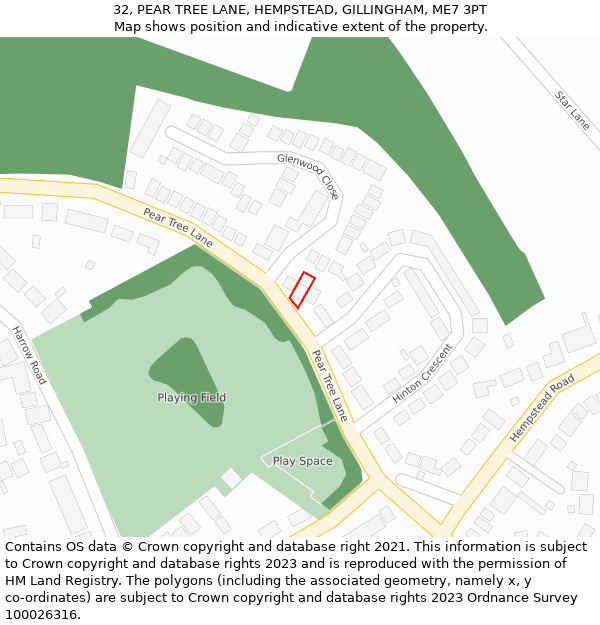 32, PEAR TREE LANE, HEMPSTEAD, GILLINGHAM, ME7 3PT: Location map and indicative extent of plot