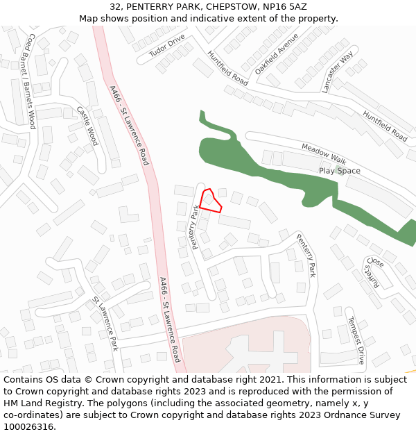 32, PENTERRY PARK, CHEPSTOW, NP16 5AZ: Location map and indicative extent of plot