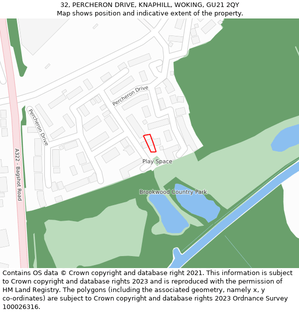 32, PERCHERON DRIVE, KNAPHILL, WOKING, GU21 2QY: Location map and indicative extent of plot