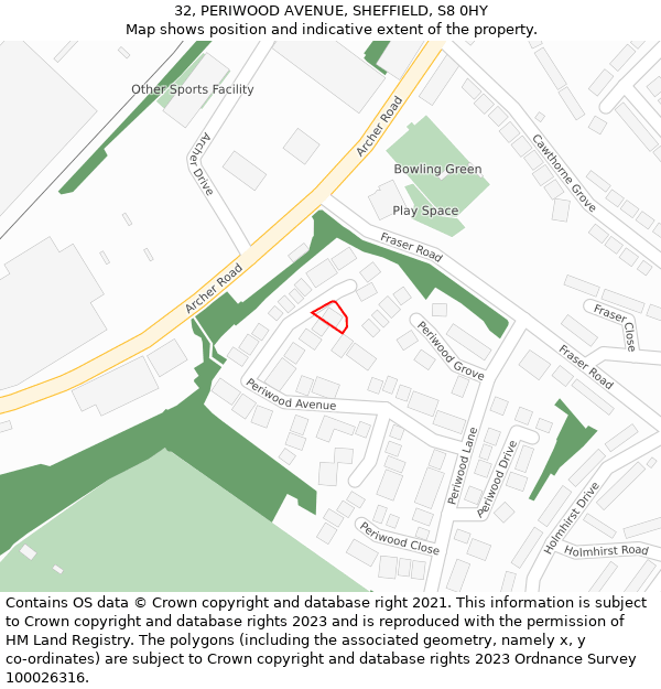 32, PERIWOOD AVENUE, SHEFFIELD, S8 0HY: Location map and indicative extent of plot