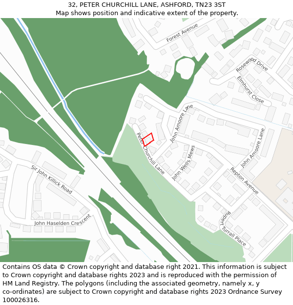 32, PETER CHURCHILL LANE, ASHFORD, TN23 3ST: Location map and indicative extent of plot