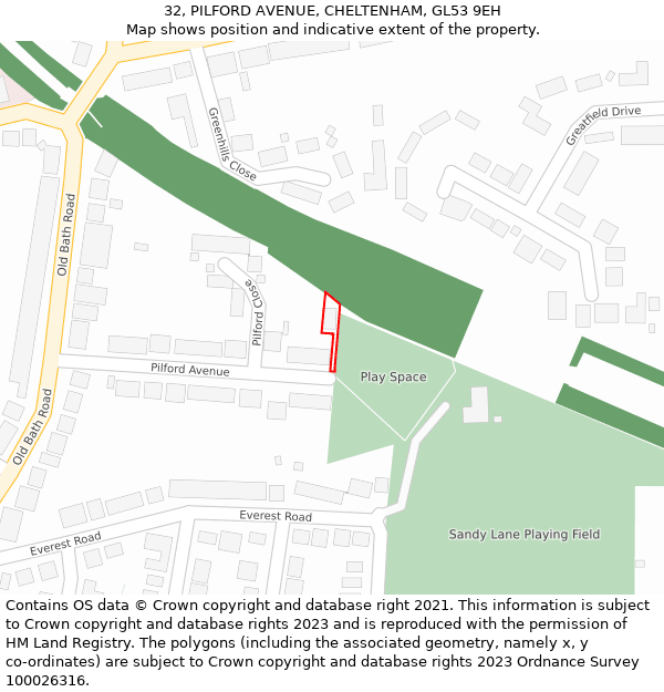 32, PILFORD AVENUE, CHELTENHAM, GL53 9EH: Location map and indicative extent of plot