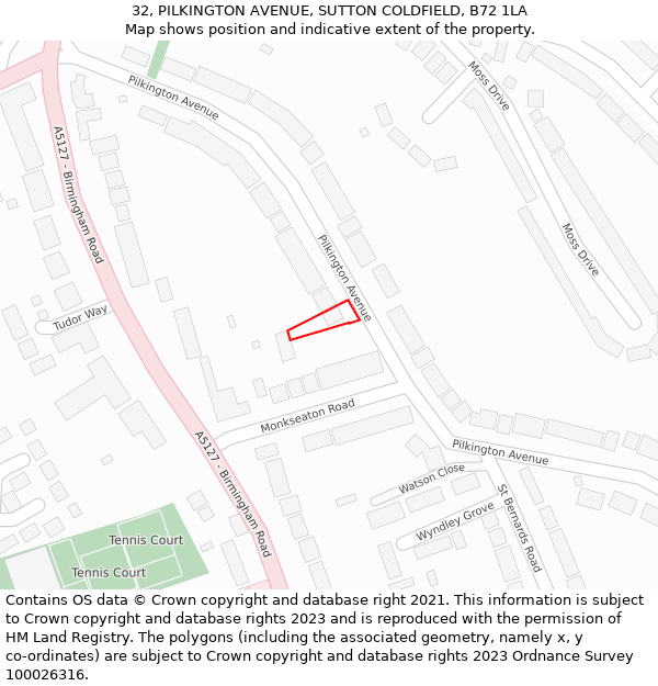 32, PILKINGTON AVENUE, SUTTON COLDFIELD, B72 1LA: Location map and indicative extent of plot