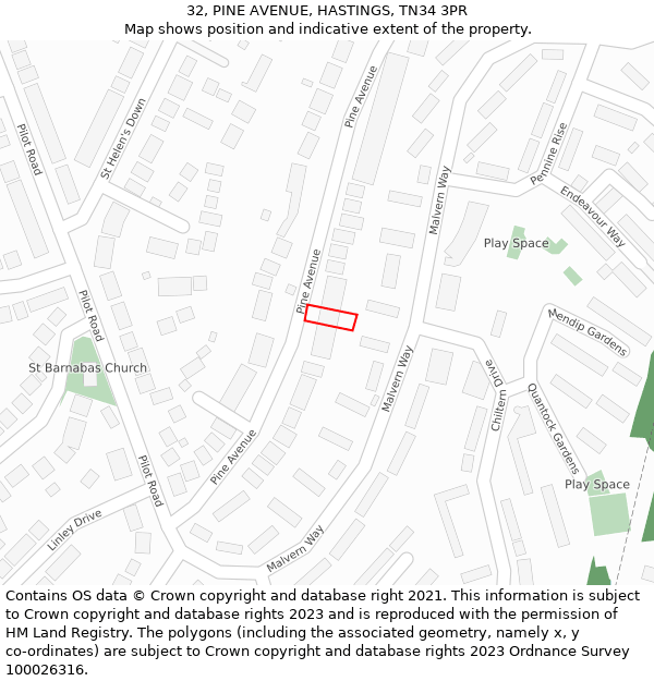 32, PINE AVENUE, HASTINGS, TN34 3PR: Location map and indicative extent of plot