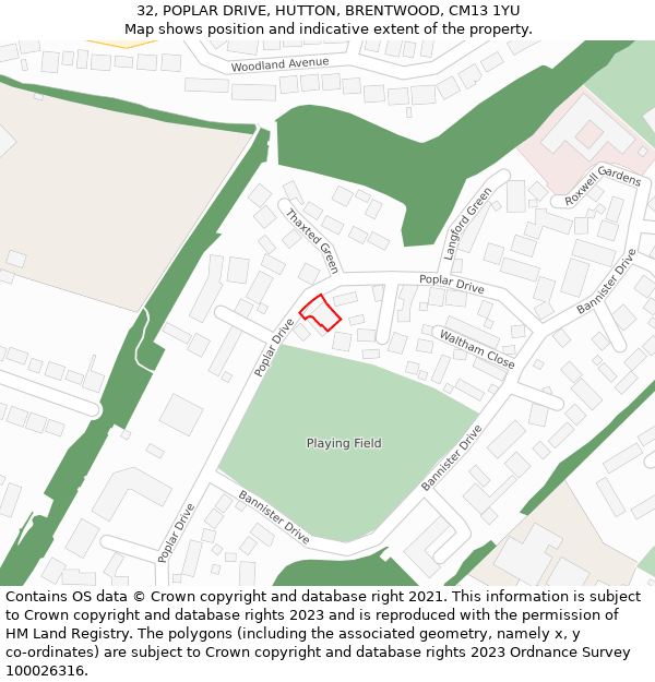32, POPLAR DRIVE, HUTTON, BRENTWOOD, CM13 1YU: Location map and indicative extent of plot
