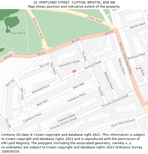 32, PORTLAND STREET, CLIFTON, BRISTOL, BS8 4JB: Location map and indicative extent of plot