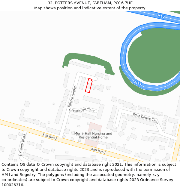 32, POTTERS AVENUE, FAREHAM, PO16 7UE: Location map and indicative extent of plot