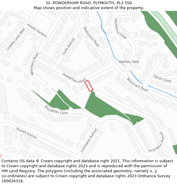 32, POWDERHAM ROAD, PLYMOUTH, PL3 5SG: Location map and indicative extent of plot