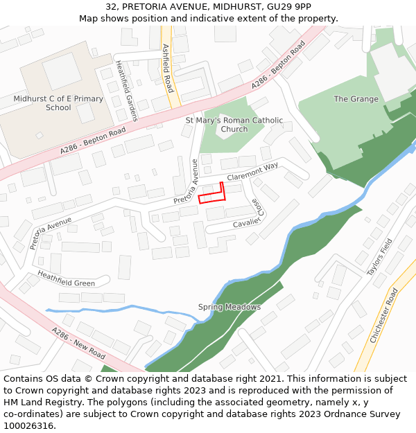 32, PRETORIA AVENUE, MIDHURST, GU29 9PP: Location map and indicative extent of plot