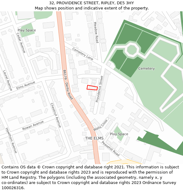 32, PROVIDENCE STREET, RIPLEY, DE5 3HY: Location map and indicative extent of plot