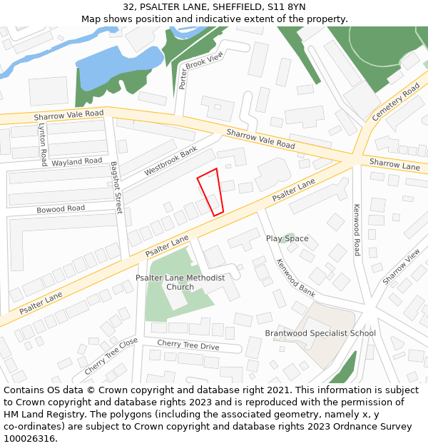 32, PSALTER LANE, SHEFFIELD, S11 8YN: Location map and indicative extent of plot