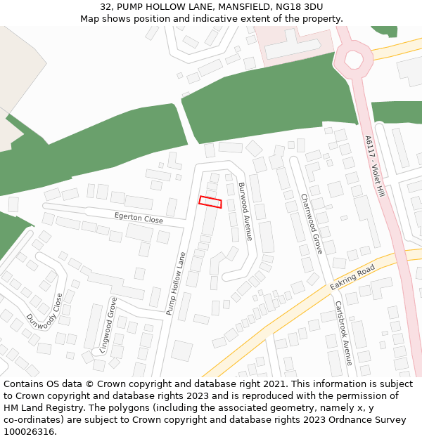 32, PUMP HOLLOW LANE, MANSFIELD, NG18 3DU: Location map and indicative extent of plot