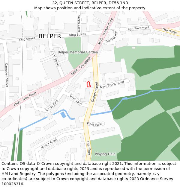 32, QUEEN STREET, BELPER, DE56 1NR: Location map and indicative extent of plot