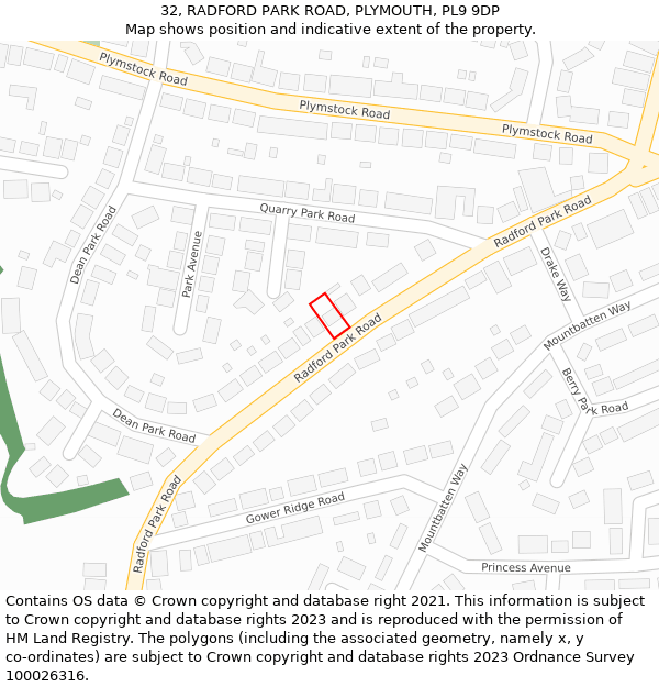 32, RADFORD PARK ROAD, PLYMOUTH, PL9 9DP: Location map and indicative extent of plot