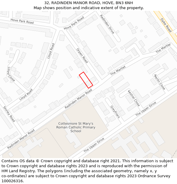 32, RADINDEN MANOR ROAD, HOVE, BN3 6NH: Location map and indicative extent of plot