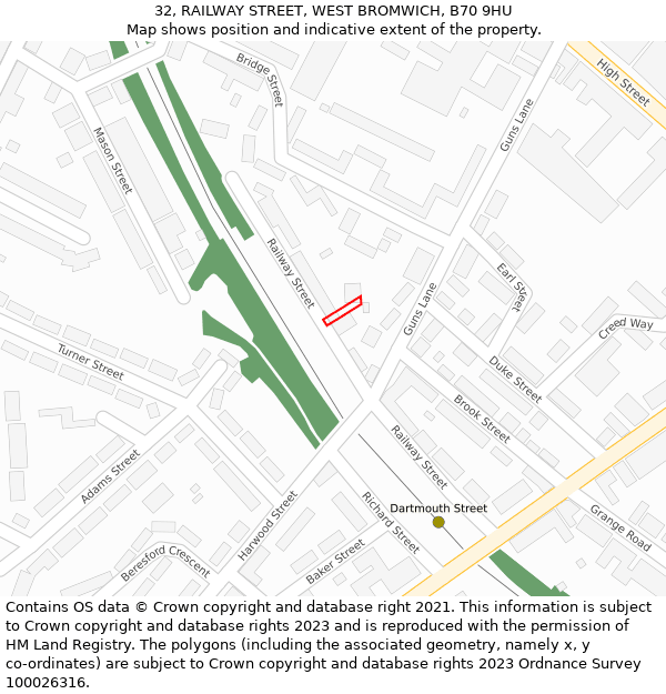 32, RAILWAY STREET, WEST BROMWICH, B70 9HU: Location map and indicative extent of plot