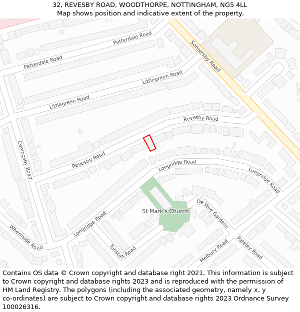 32, REVESBY ROAD, WOODTHORPE, NOTTINGHAM, NG5 4LL: Location map and indicative extent of plot