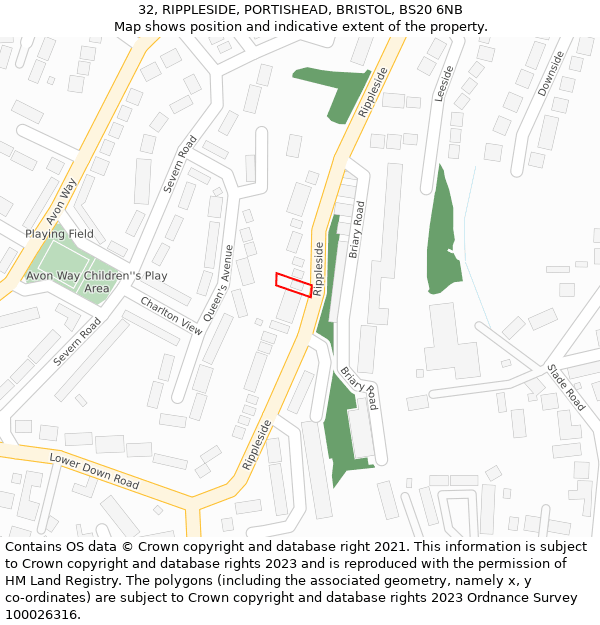 32, RIPPLESIDE, PORTISHEAD, BRISTOL, BS20 6NB: Location map and indicative extent of plot