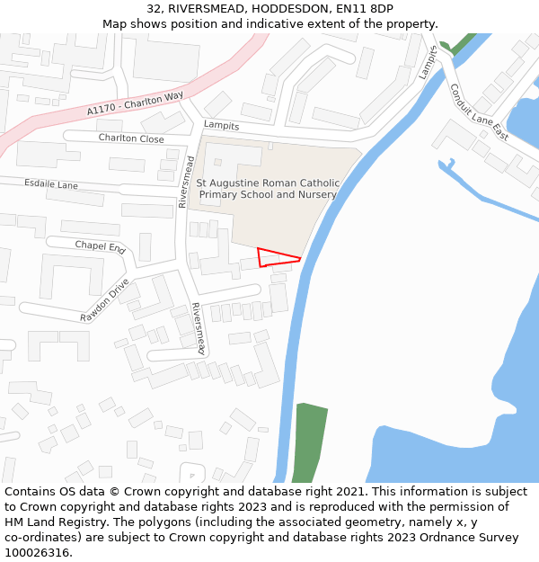 32, RIVERSMEAD, HODDESDON, EN11 8DP: Location map and indicative extent of plot