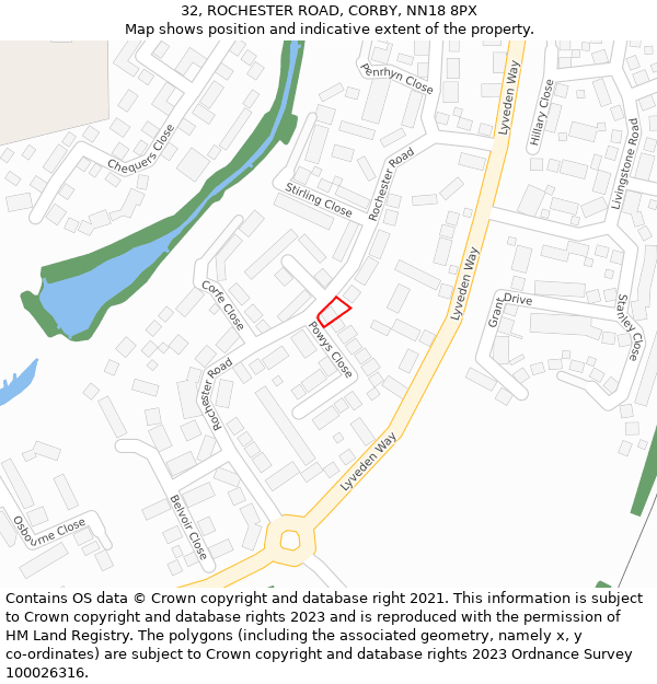 32, ROCHESTER ROAD, CORBY, NN18 8PX: Location map and indicative extent of plot