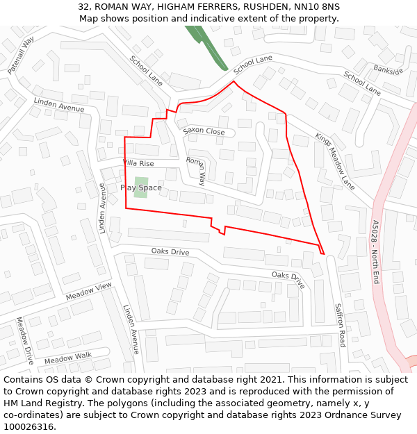 32, ROMAN WAY, HIGHAM FERRERS, RUSHDEN, NN10 8NS: Location map and indicative extent of plot