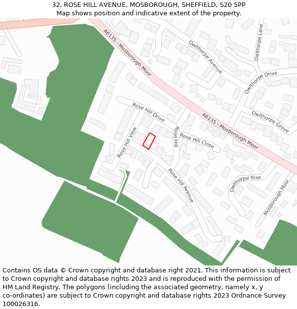 32, ROSE HILL AVENUE, MOSBOROUGH, SHEFFIELD, S20 5PP: Location map and indicative extent of plot