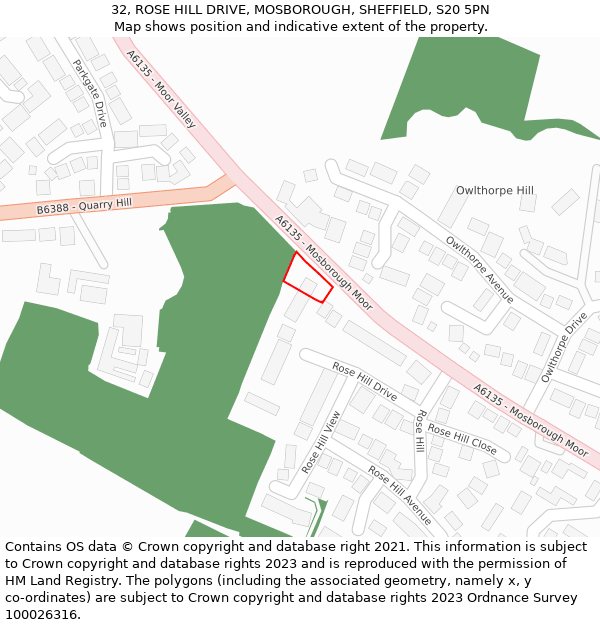 32, ROSE HILL DRIVE, MOSBOROUGH, SHEFFIELD, S20 5PN: Location map and indicative extent of plot