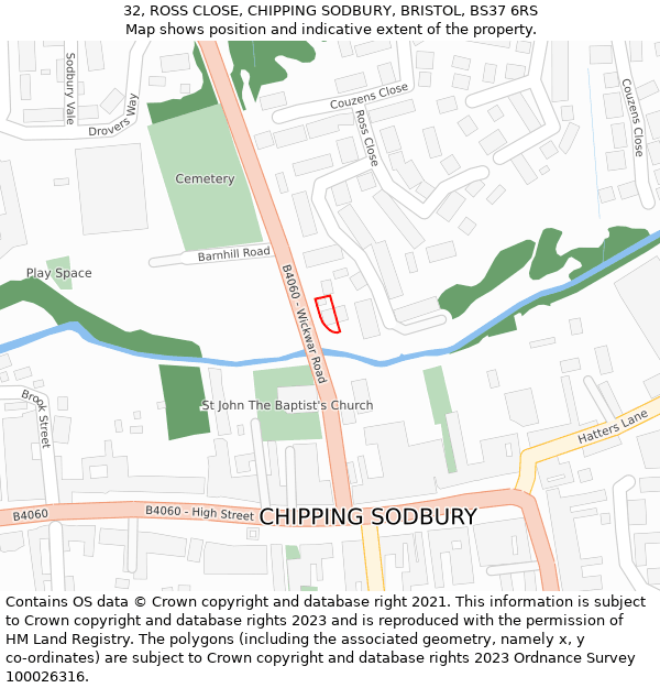 32, ROSS CLOSE, CHIPPING SODBURY, BRISTOL, BS37 6RS: Location map and indicative extent of plot