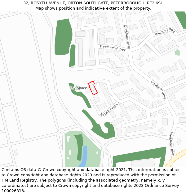 32, ROSYTH AVENUE, ORTON SOUTHGATE, PETERBOROUGH, PE2 6SL: Location map and indicative extent of plot