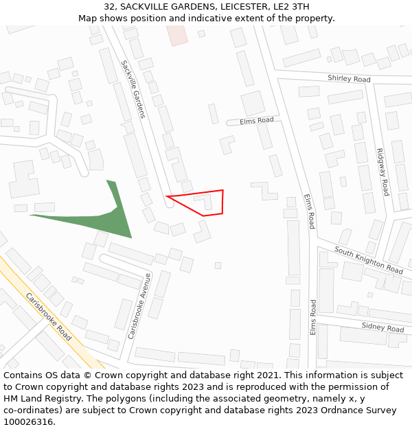 32, SACKVILLE GARDENS, LEICESTER, LE2 3TH: Location map and indicative extent of plot