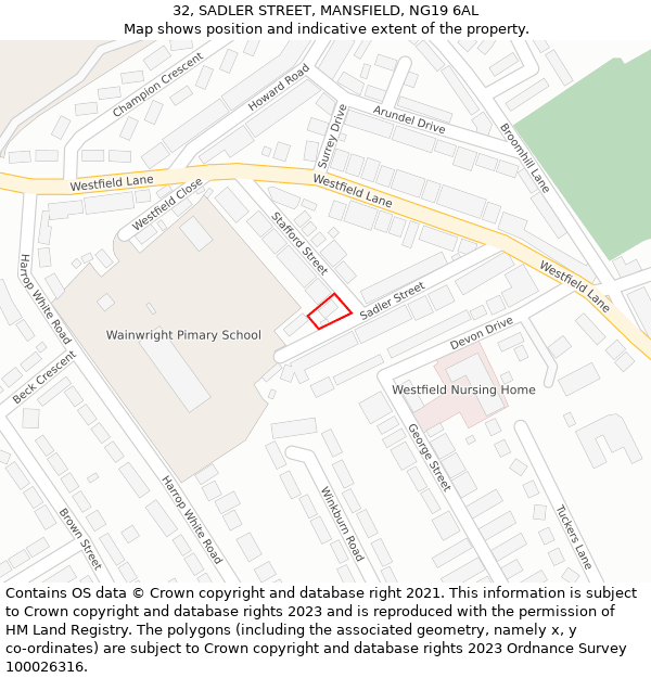 32, SADLER STREET, MANSFIELD, NG19 6AL: Location map and indicative extent of plot