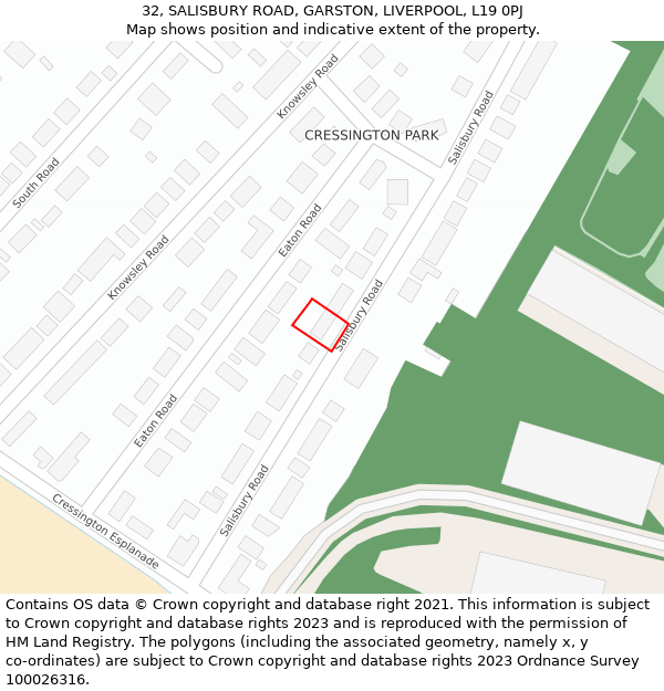 32, SALISBURY ROAD, GARSTON, LIVERPOOL, L19 0PJ: Location map and indicative extent of plot