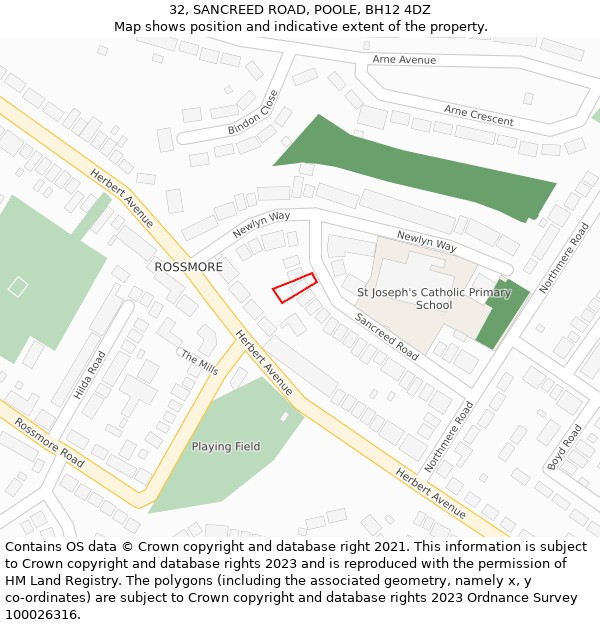 32, SANCREED ROAD, POOLE, BH12 4DZ: Location map and indicative extent of plot