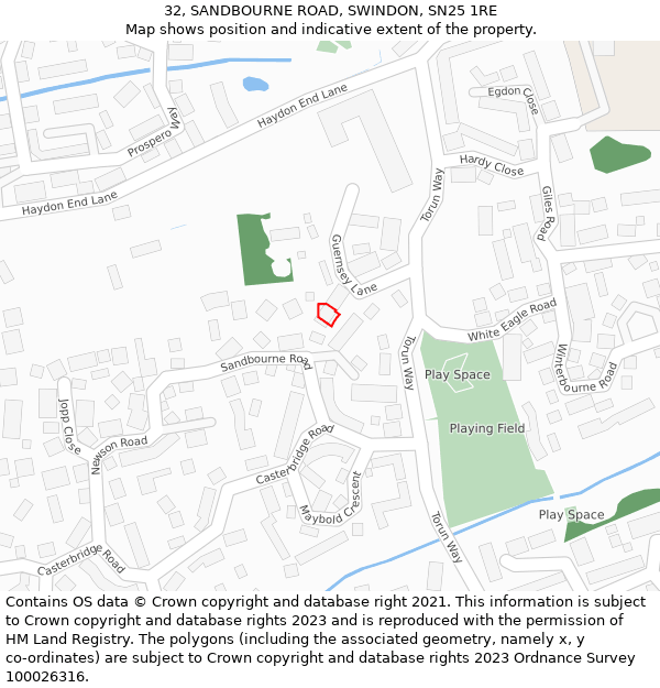 32, SANDBOURNE ROAD, SWINDON, SN25 1RE: Location map and indicative extent of plot