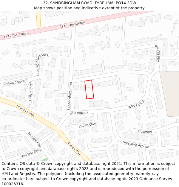 32, SANDRINGHAM ROAD, FAREHAM, PO14 3DW: Location map and indicative extent of plot