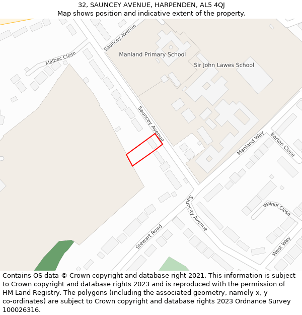 32, SAUNCEY AVENUE, HARPENDEN, AL5 4QJ: Location map and indicative extent of plot