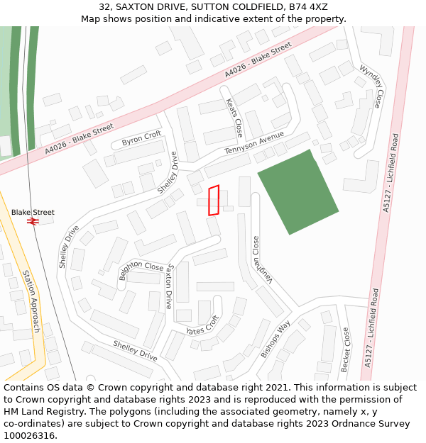 32, SAXTON DRIVE, SUTTON COLDFIELD, B74 4XZ: Location map and indicative extent of plot