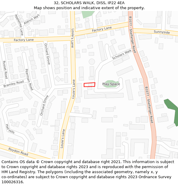 32, SCHOLARS WALK, DISS, IP22 4EA: Location map and indicative extent of plot