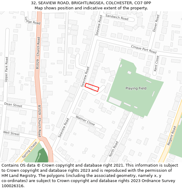 32, SEAVIEW ROAD, BRIGHTLINGSEA, COLCHESTER, CO7 0PP: Location map and indicative extent of plot