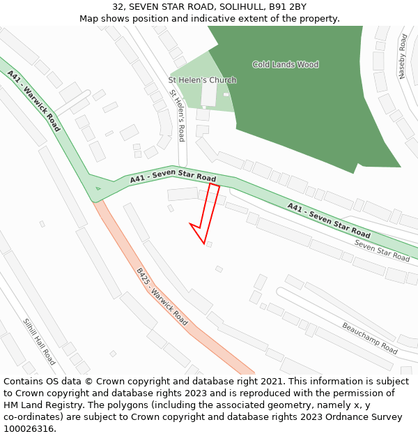 32, SEVEN STAR ROAD, SOLIHULL, B91 2BY: Location map and indicative extent of plot